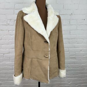Ann Taylor Loft Faux Suede Shearling Lined Sherpa Coat Women’s Size 14 EUC